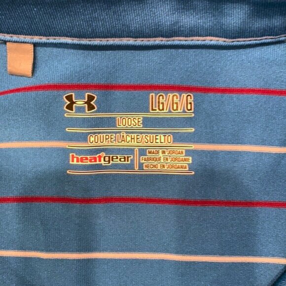Under Armour Blue (Red and White Stripes) Loose Fit Polo Size Large - Picture 2 of 4